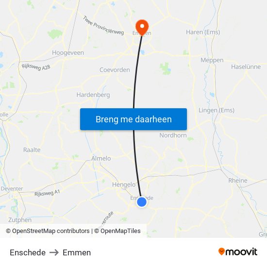 Enschede to Emmen map