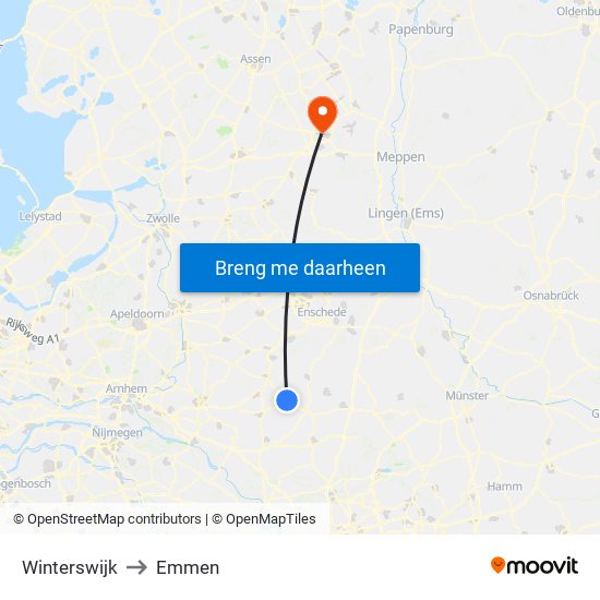 Winterswijk to Emmen map