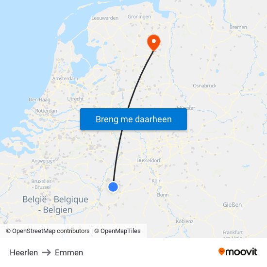 Heerlen to Emmen map