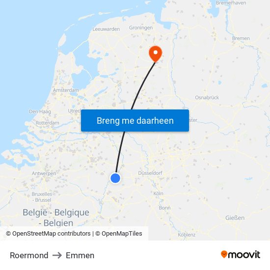 Roermond to Emmen map