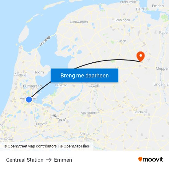 Centraal Station to Emmen map