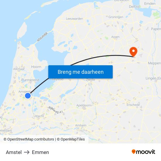 Amstel to Emmen map