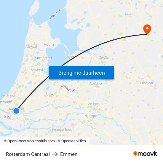 Rotterdam Centraal to Emmen map