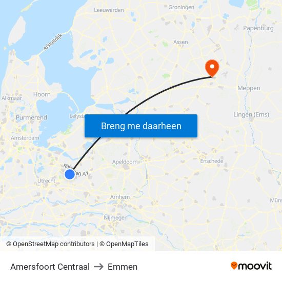 Amersfoort Centraal to Emmen map