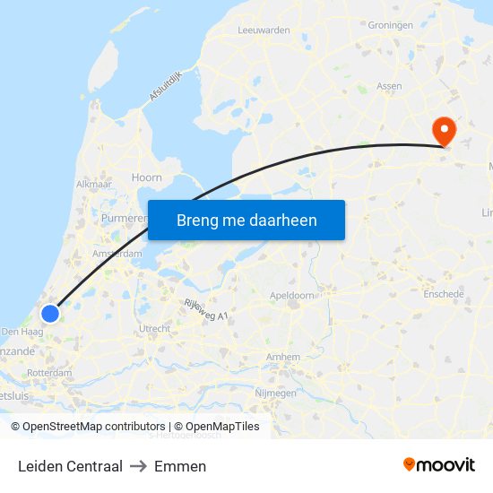 Leiden Centraal to Emmen map
