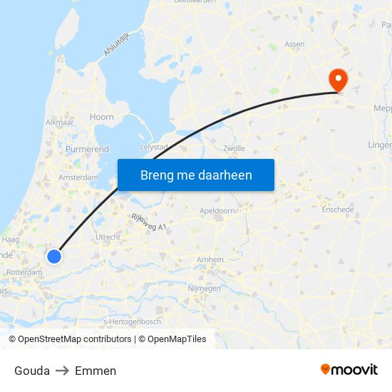 Gouda to Emmen map