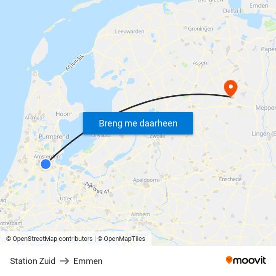 Station Zuid to Emmen map