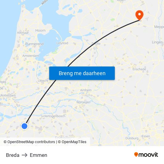 Breda to Emmen map