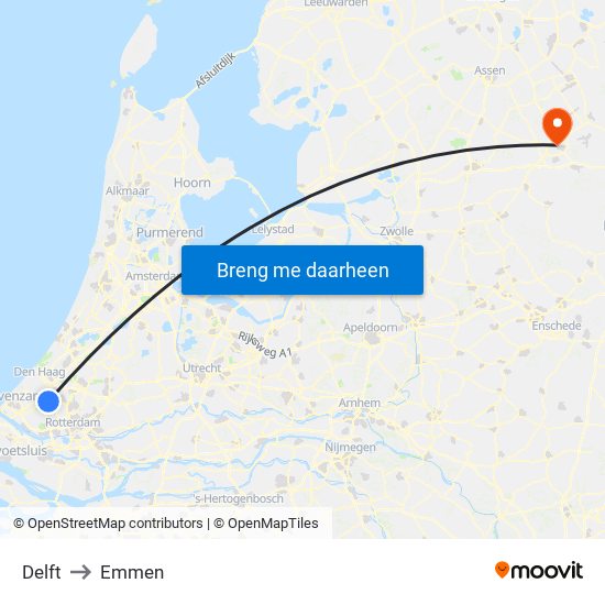 Delft to Emmen map