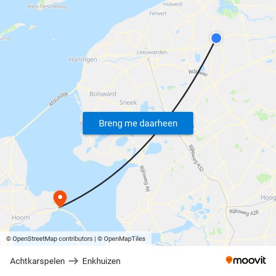 Achtkarspelen to Enkhuizen map