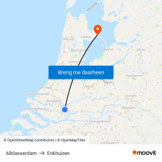 Alblasserdam to Enkhuizen map