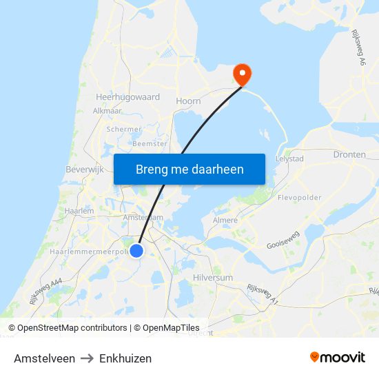 Amstelveen to Enkhuizen map