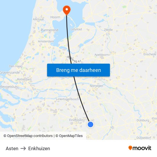 Asten to Enkhuizen map