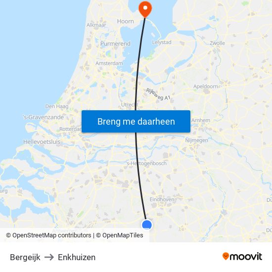 Bergeijk to Enkhuizen map