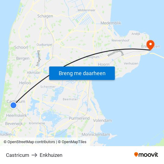 Castricum to Enkhuizen map