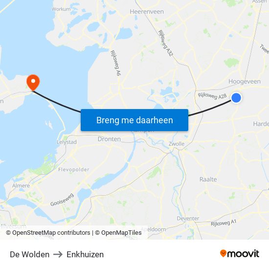 De Wolden to Enkhuizen map