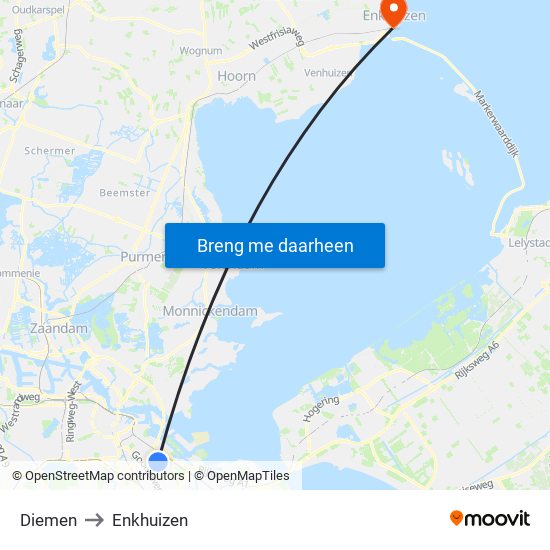 Diemen to Enkhuizen map