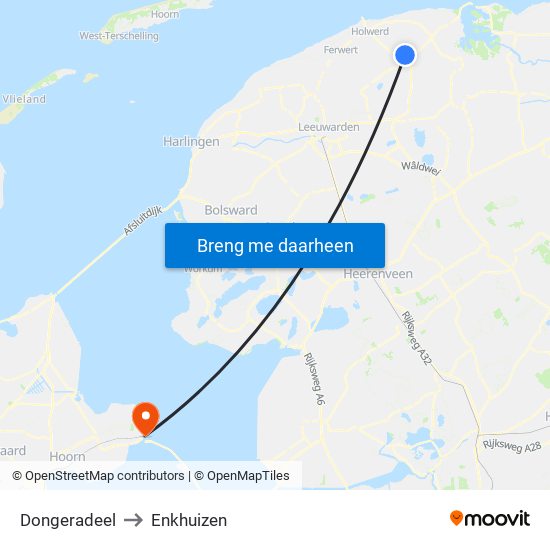 Dongeradeel to Enkhuizen map