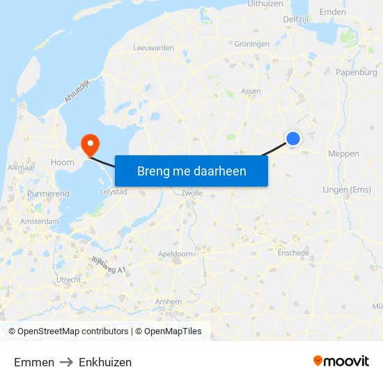 Emmen to Enkhuizen map