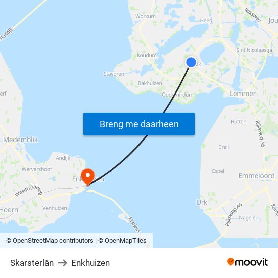 Skarsterlân to Enkhuizen map