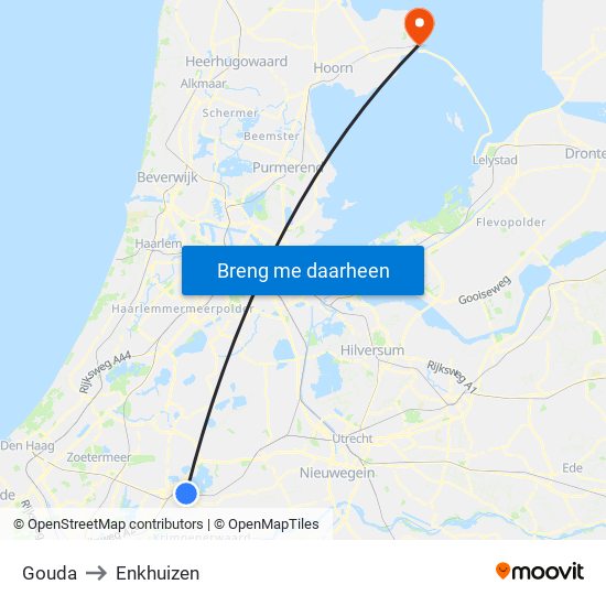 Gouda to Enkhuizen map