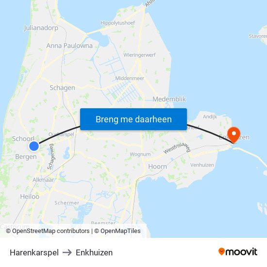 Harenkarspel to Enkhuizen map