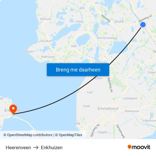 Heerenveen to Enkhuizen map