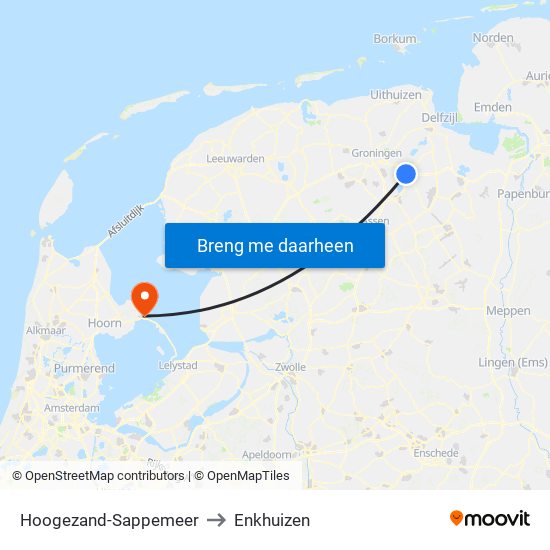 Hoogezand-Sappemeer to Enkhuizen map