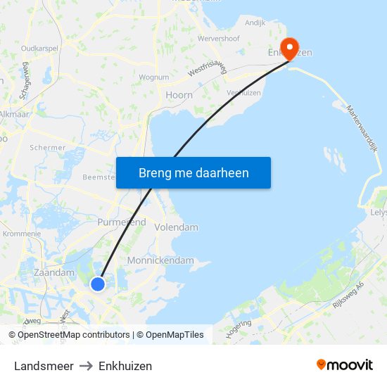Landsmeer to Enkhuizen map