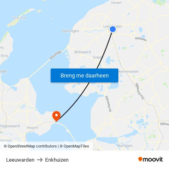 Leeuwarden to Enkhuizen map
