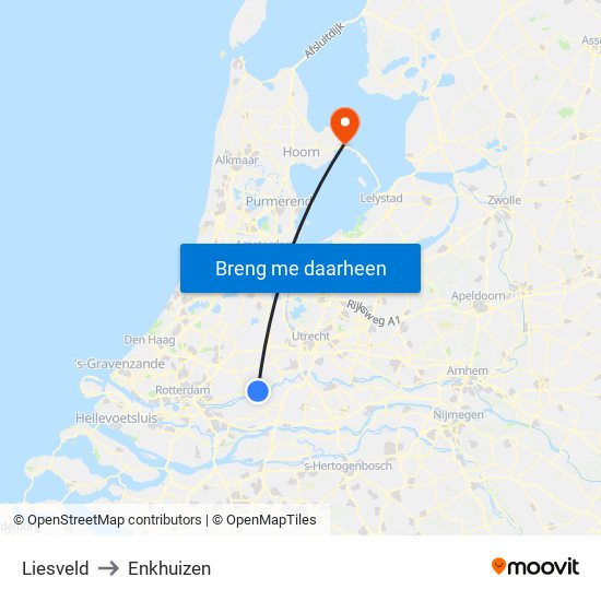 Liesveld to Enkhuizen map