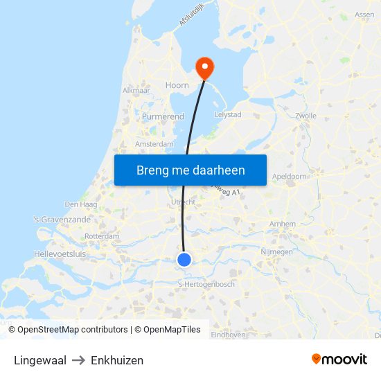 Lingewaal to Enkhuizen map