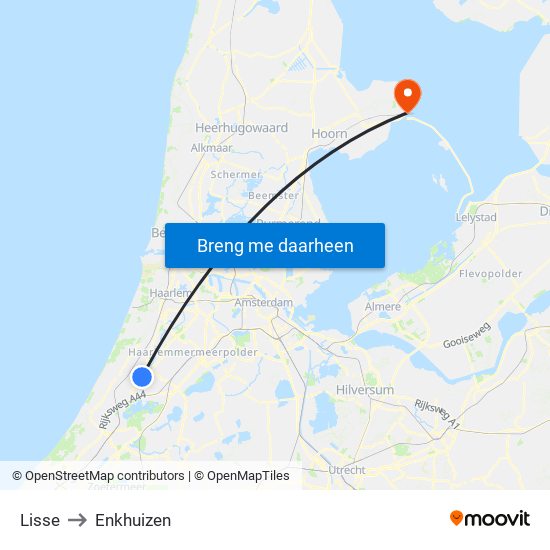 Lisse to Enkhuizen map