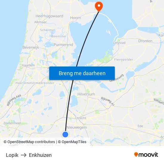 Lopik to Enkhuizen map