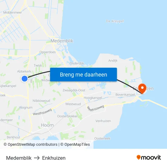 Medemblik to Enkhuizen map