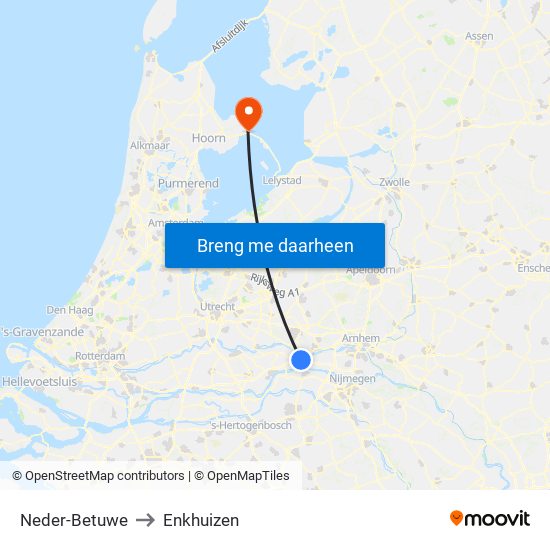 Neder-Betuwe to Enkhuizen map