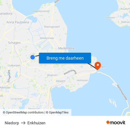 Niedorp to Enkhuizen map