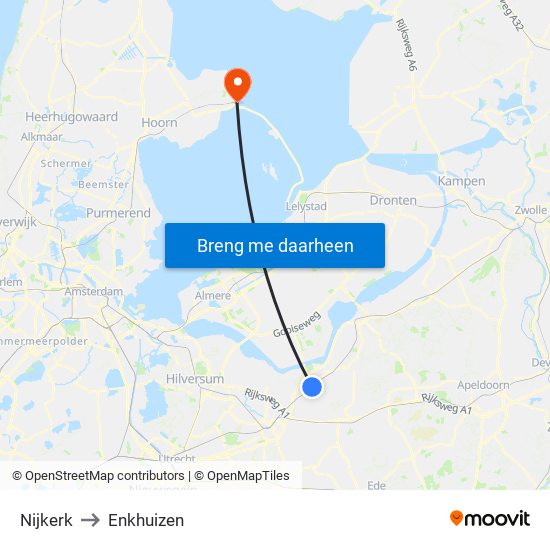 Nijkerk to Enkhuizen map