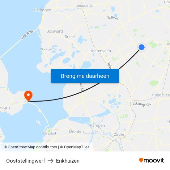 Ooststellingwerf to Enkhuizen map