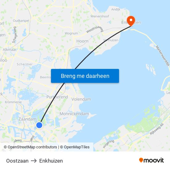 Oostzaan to Enkhuizen map