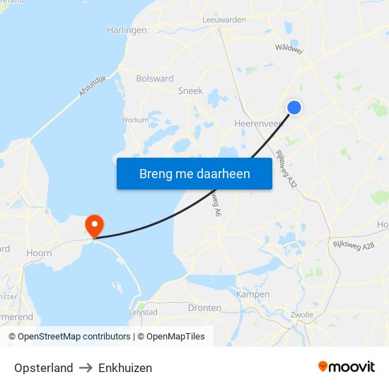 Opsterland to Enkhuizen map