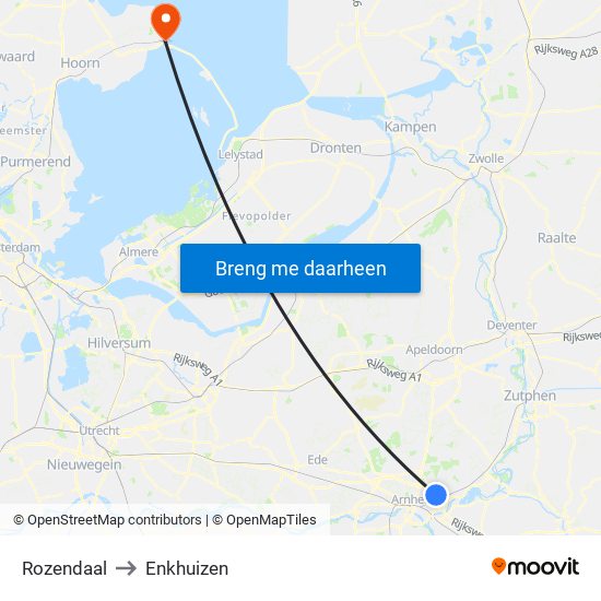 Rozendaal to Enkhuizen map