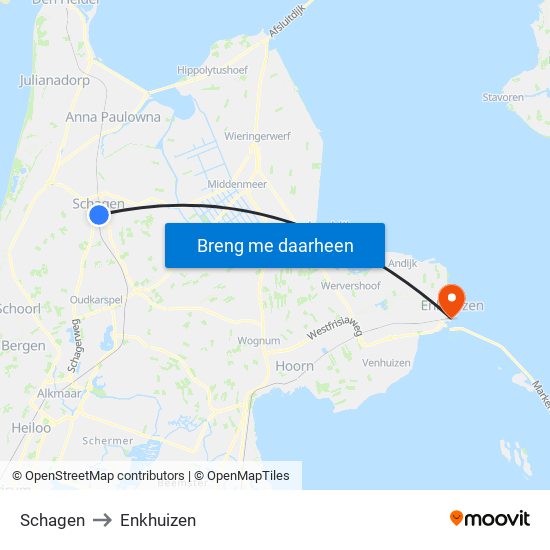 Schagen to Enkhuizen map