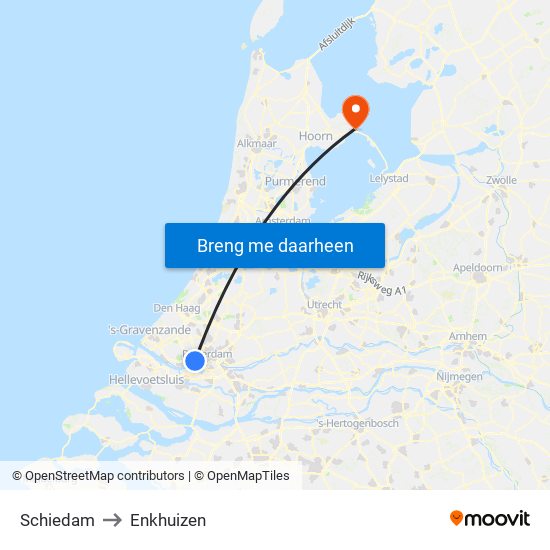 Schiedam to Enkhuizen map
