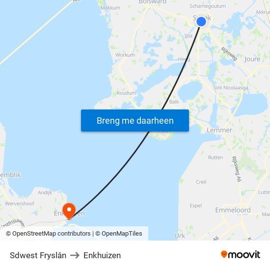 Sdwest Fryslân to Enkhuizen map