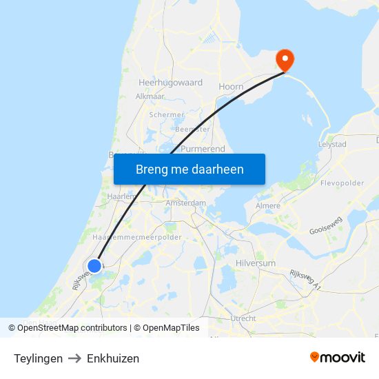 Teylingen to Enkhuizen map