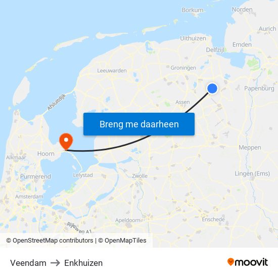 Veendam to Enkhuizen map