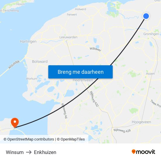 Winsum to Enkhuizen map