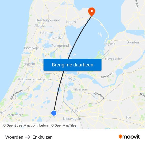 Woerden to Enkhuizen map
