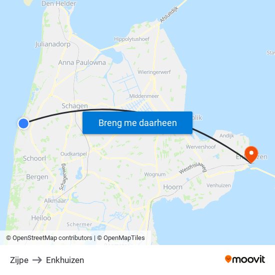 Zijpe to Enkhuizen map